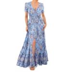 Blue Paisley Print Button Through Maxi Dress