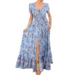 Blue Paisley Print Button Through Maxi Dress