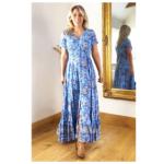 Blue Paisley Print Button Through Maxi Dress