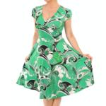 Green and White Print Tea Dress