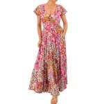 Pink Multi Print Button Detail Maxi Dress