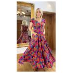 Vibrant Multi Print Button Detail Maxi Dress