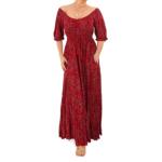 Wine Ditsy Print off the Shoulder Maxi Dress