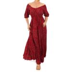 Wine Ditsy Print off the Shoulder Maxi Dress