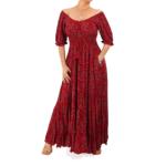 Wine Ditsy Print off the Shoulder Maxi Dress