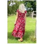 Red and White Floral Print Button Through Maxi Dress