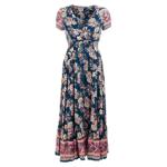 Teal and Pink Vintage Floral Button up Maxi Dress