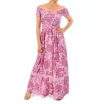 Pink Floral Bardot Shirred Maxi Dress