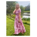 Pink Floral Bardot Shirred Maxi Dress