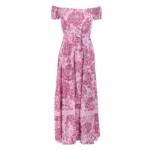 Pink Floral Bardot Shirred Maxi Dress