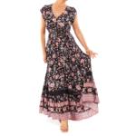 Boho Black and Pink Floral Button up Maxi Dress