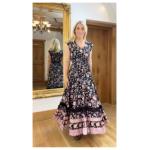 Boho Black and Pink Floral Button up Maxi Dress