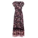 Boho Black and Pink Floral Button up Maxi Dress