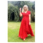 Red Ditsy Print Button-Through Maxi Dress