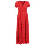 Red Ditsy Print Button-Through Maxi Dress