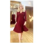 Wine V Neck Fit and Flare Long Sleeve Dress