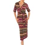 Pink and Brown Chevron Midi Shirt Dress