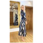 Navy Blue and Mocha Tie Waist Midi Dress