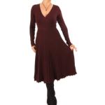 Chocolate Brown Pleated V Neck Jumper Dress