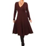 Chocolate Brown Pleated V Neck Jumper Dress