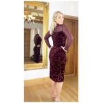 Wine Velvet Sequin and Mesh Midi Dress