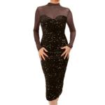 Black Velvet Sequin and Mesh Midi Dress