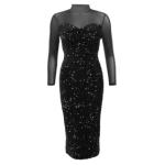 Black Velvet Sequin and Mesh Midi Dress