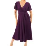 Purple Fit and Flare Flutter Sleeve Dress