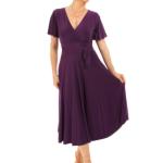 Purple Fit and Flare Flutter Sleeve Dress