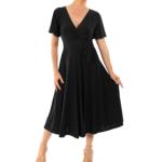 Black Fit and Flare Flutter Sleeve Dress
