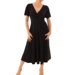 Black Fit and Flare Flutter Sleeve Dress