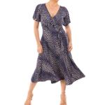 Navy Blue and Ivory Fit & Flare Flutter Sleeve Dress