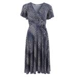 Navy Blue and Ivory Fit & Flare Flutter Sleeve Dress