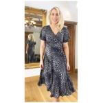 Navy Blue and Ivory Fit & Flare Flutter Sleeve Dress