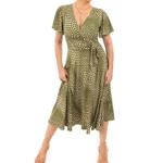 Olive Green and Ivory Fit & Flare Flutter Sleeve Dress