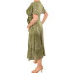 Olive Green and Ivory Fit & Flare Flutter Sleeve Dress