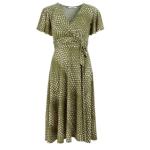 Olive Green and Ivory Fit & Flare Flutter Sleeve Dress