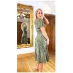 Olive Green and Ivory Fit & Flare Flutter Sleeve Dress