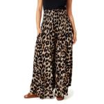 Animal Print Shirred Waist Palazzo Pants