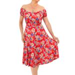 Red Print off the Shoulder Fit & Flare Dress