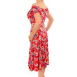 Red Print off the Shoulder Fit & Flare Dress