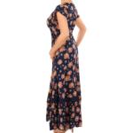 Navy Blue and Tan Printed Button Through Maxi Dress