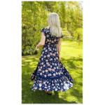 Navy Blue and Tan Printed Button Through Maxi Dress