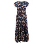 Navy Blue and Tan Printed Button Through Maxi Dress