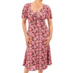 Pink Floral Print Flutter Sleeve Dress