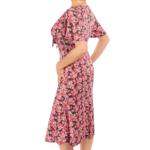 Pink Floral Print Flutter Sleeve Dress