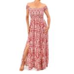 Red Paisley Print off the Shoulder Maxi Dress
