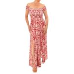 Red Paisley Print off the Shoulder Maxi Dress