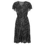 Black Spot Button Detail Fit and Flare Dress