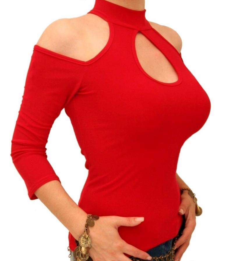 Red Cold Shoulder Choker Top